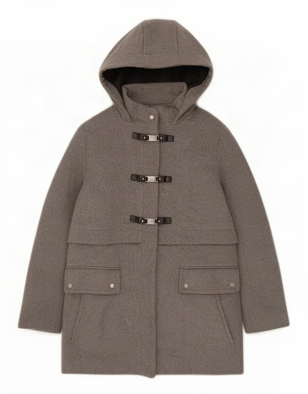 Zara Jaqueta Duffle Feminina com Capuz UK 18 XL Cinza Poliéster