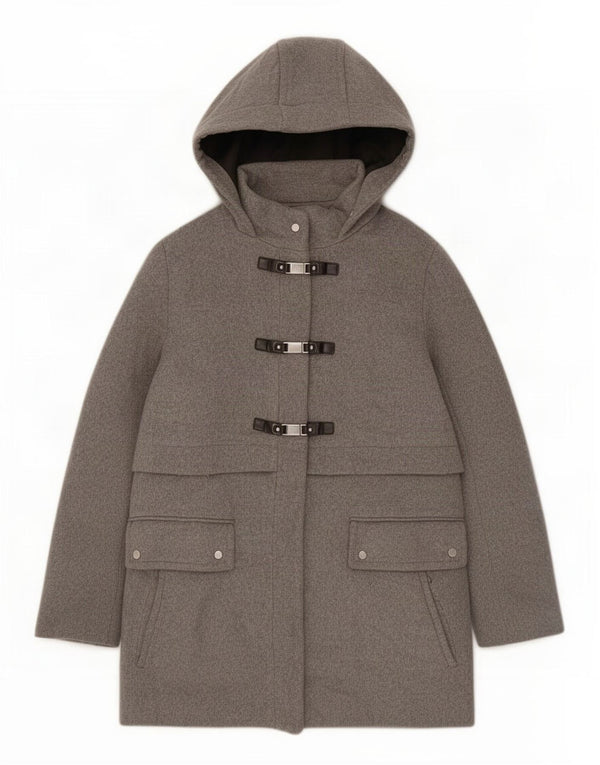 Zara Jaqueta Duffle Feminina com Capuz UK 18 XL Cinza Poliéster