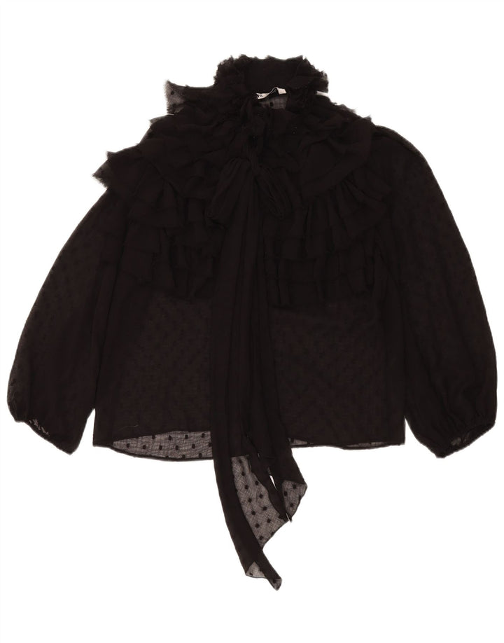 Zara blusa feminina oversized top UK 10 pequena preta manchada