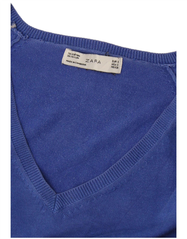 Suéter feminino Zara com decote em V Reino Unido 10 pequeno azul