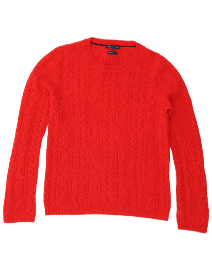 TOMMY HILFIGER Womens Crew Neck Jumper Sweater UK 10 Small Red Wool