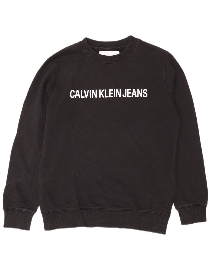 Calvin Klein moletom gráfico masculino jumper médio algodão preto