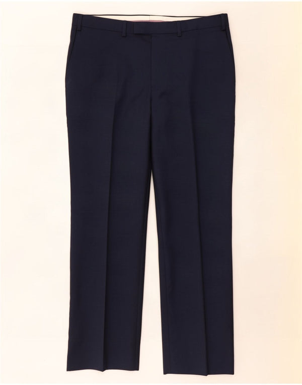 Calça masculina de terno reto Marks & Spencer W38 L29 lã azul marinho