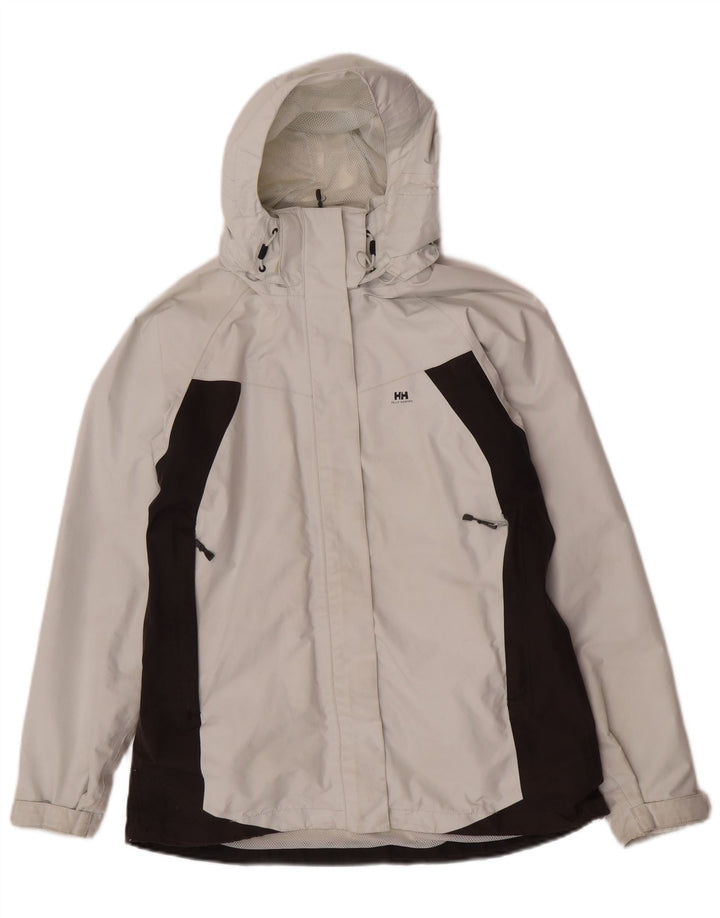 Jaqueta de chuva feminina com capuz Helly Hansen Reino Unido 14 médio off white colorblock