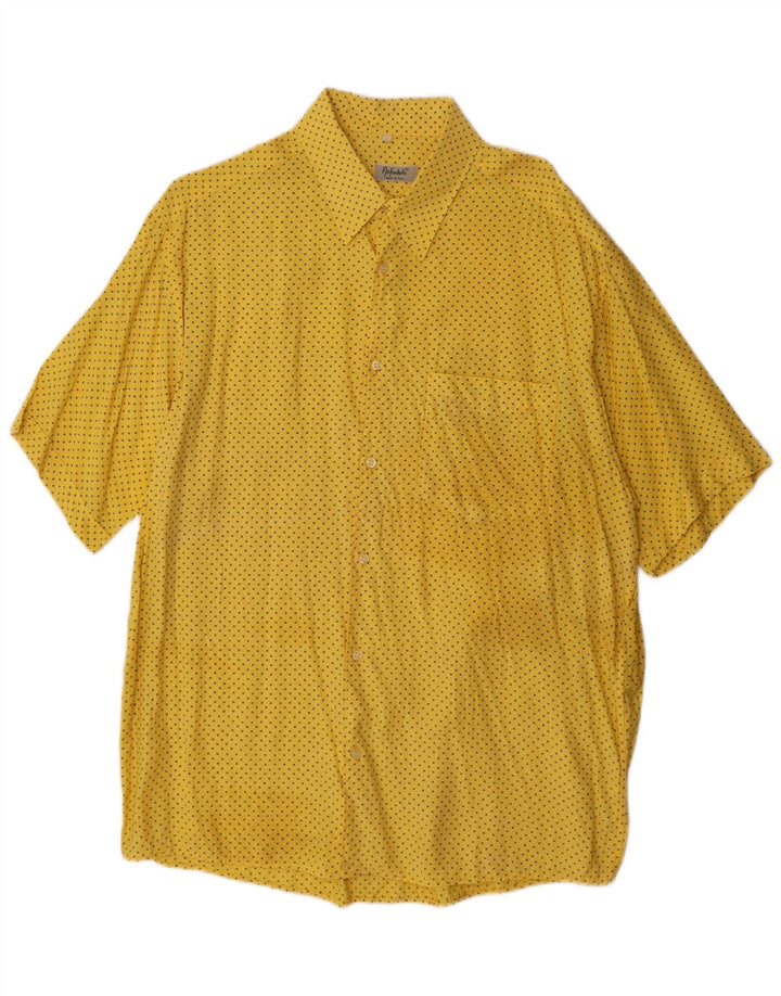 Camisa masculina vintage de manga curta grande viscose manchada amarela