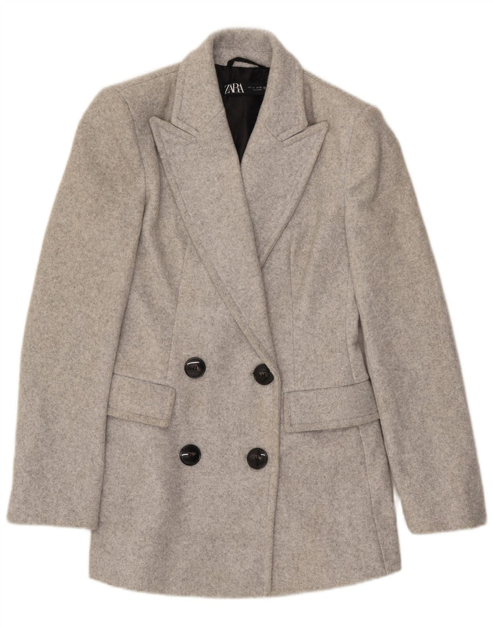 Jaqueta blazer feminina Zara com peito duplo Reino Unido 10 poliéster cinza pequeno