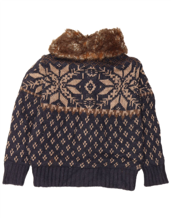 Suéter cardigã masculino Zara médio azul marinho Fair Isle acrílico