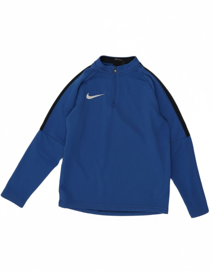 NIKE Boys Zip Neck Tracksuit Top Jacket 8-9 Years Small Blue Colourblock