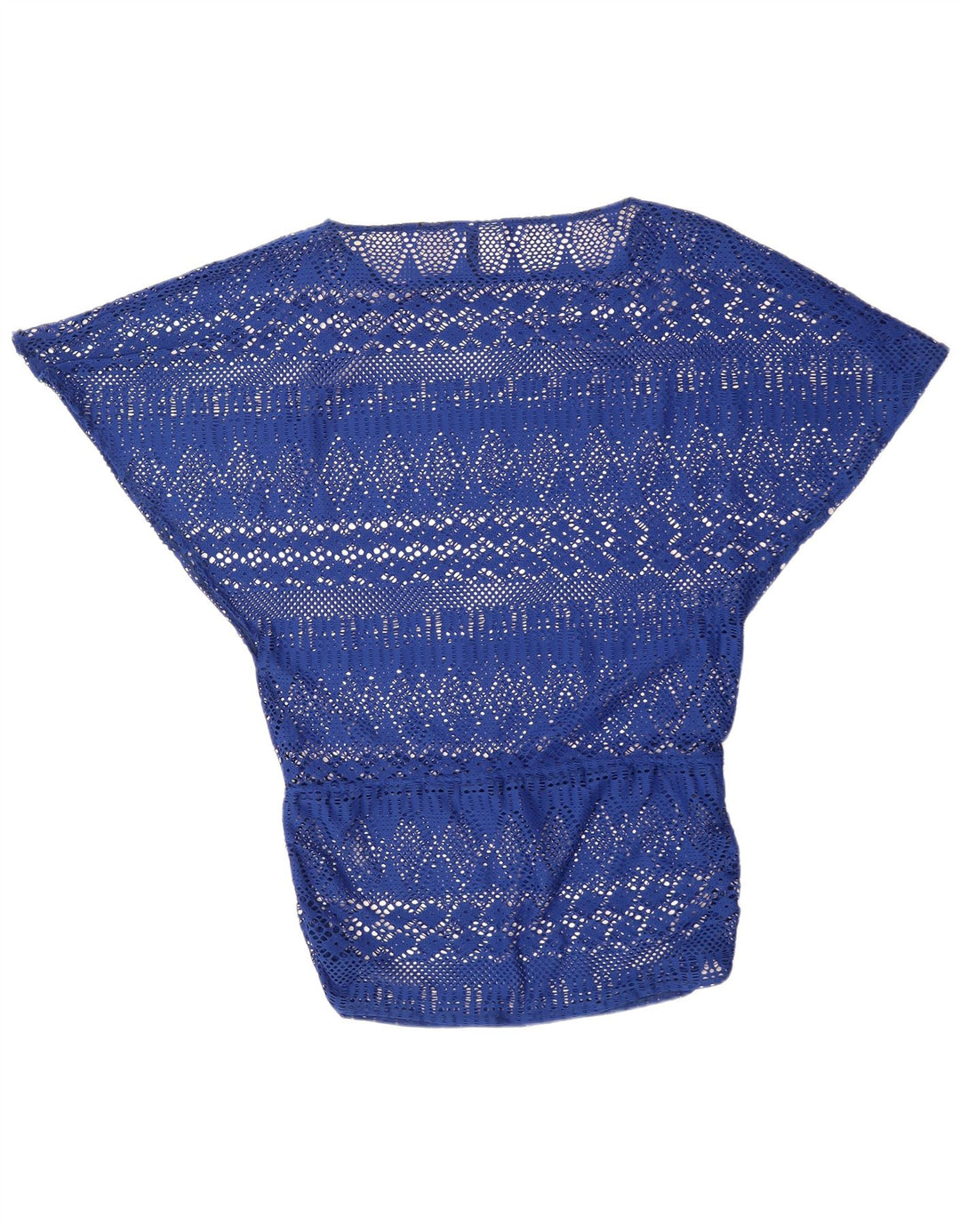 Blusa feminina de crochê Batwing RALPH LAUREN Reino Unido 14 poliéster azul médio