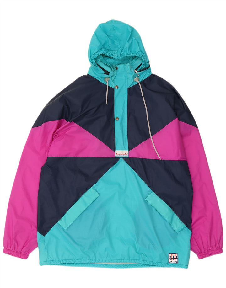 Jaqueta de chuva masculina vintage com capuz UK 40 grande bloco colorido multicolorido