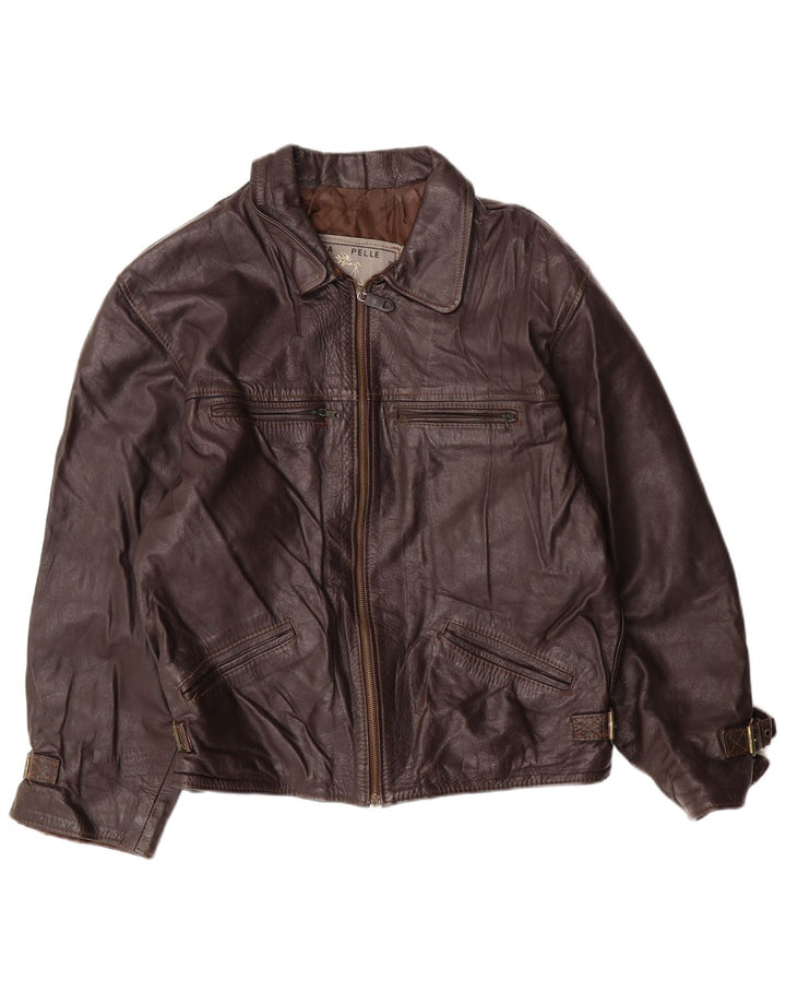 Jaqueta de couro masculina VINTAGE UK 42 XL couro marrom