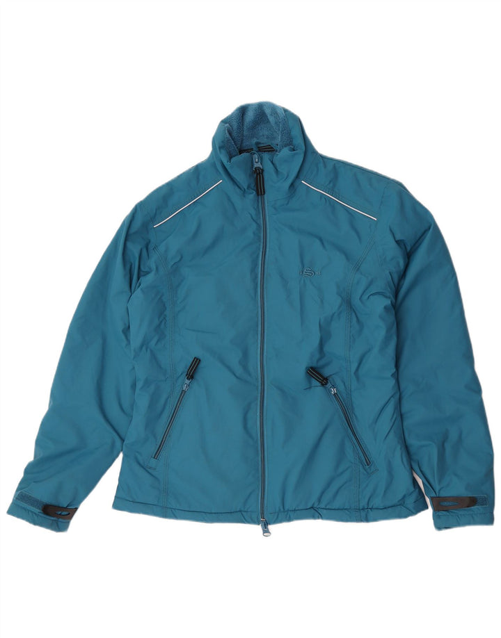 Jaqueta corta-vento feminina vintage UK 14 nylon azul médio