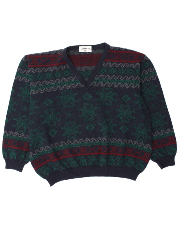 Suéter feminino LEWINGER com decote em V Reino Unido 20 2XL azul marinho Fair Isle