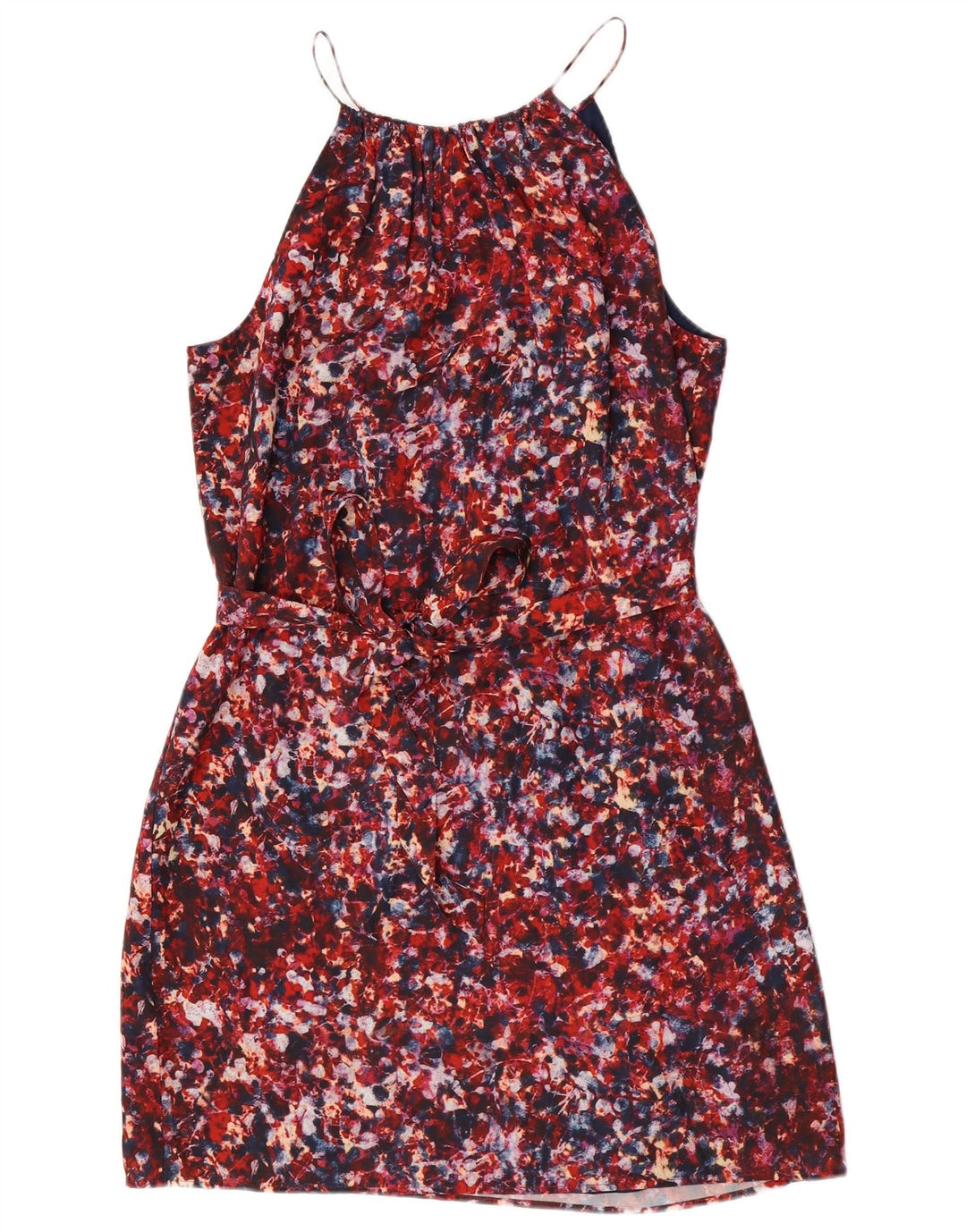 Vestido feminino Dkny com bainha sem mangas com padrão abstrato Reino Unido 14 grande vermelho