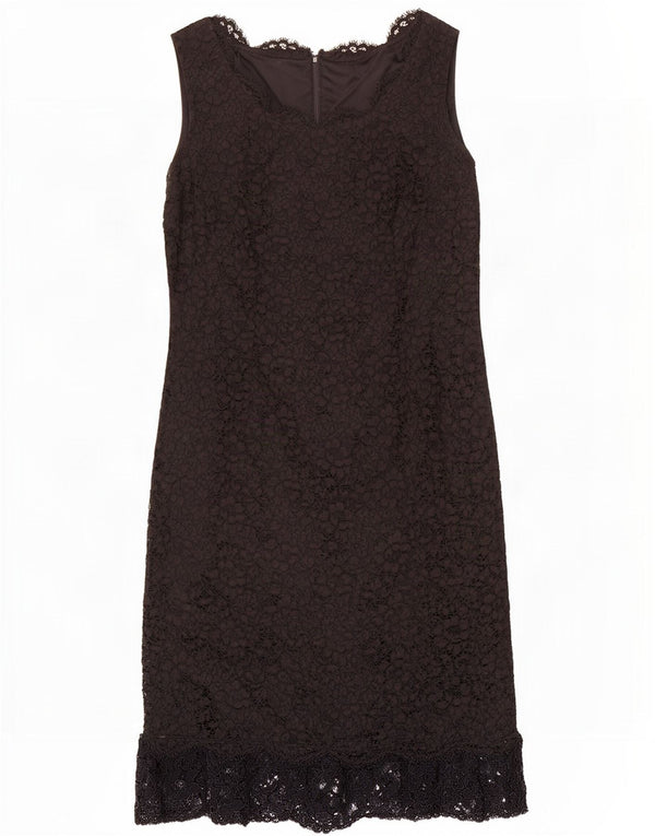Vestido feminino vintage sem mangas com bainha UK 14 médio preto