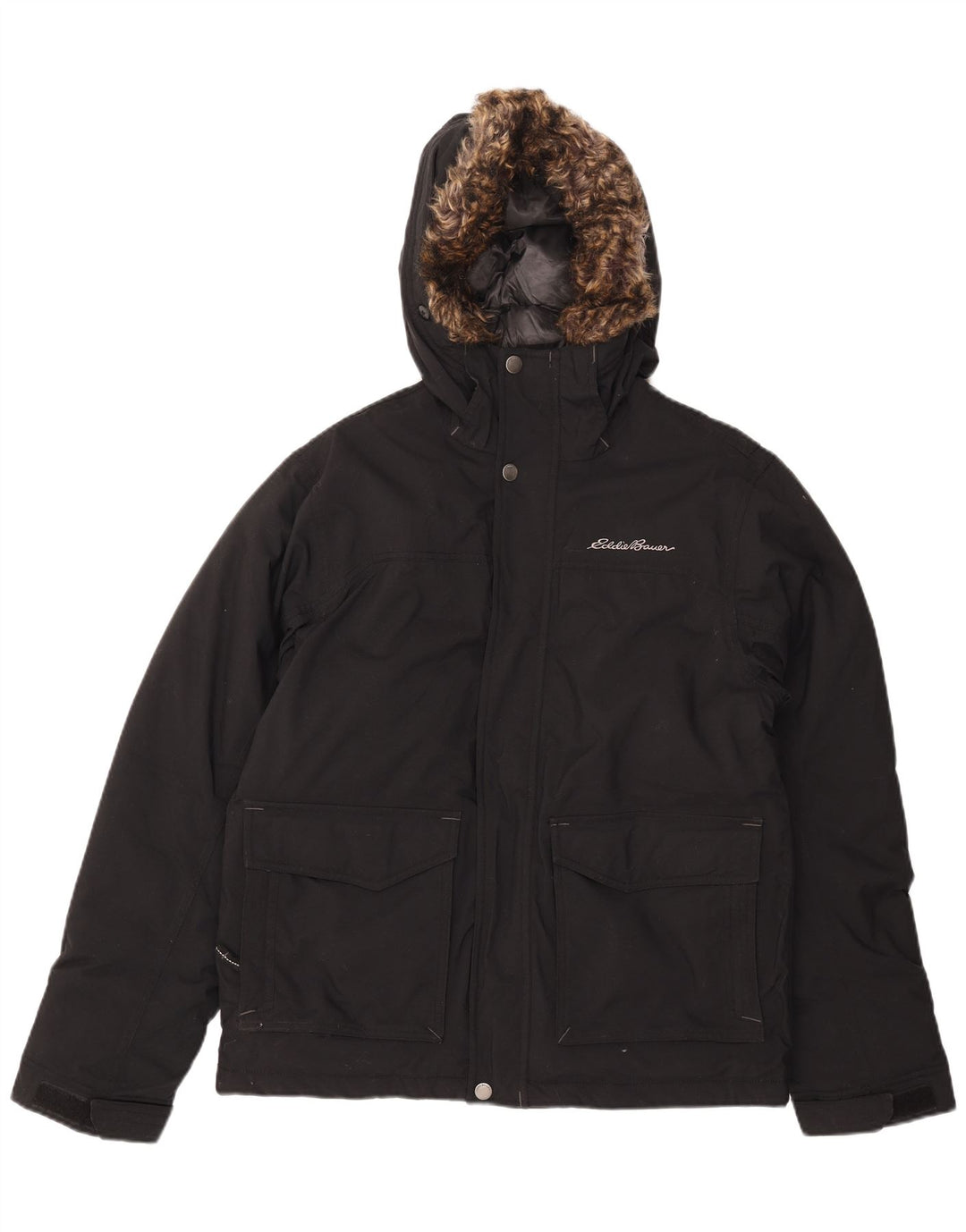 Jaqueta corta-vento masculina EDDIE BAUER com capuz Reino Unido 38 médio preto nylon