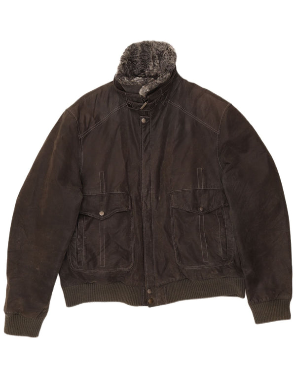 Jaqueta bomber masculina VINTAGE de camurça UK 42 XL couro cinza