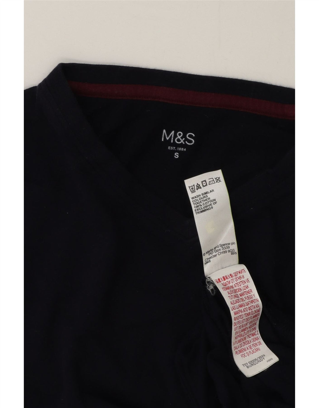 MARKS & SPENCER Top masculino de manga comprida pequeno algodão azul marinho