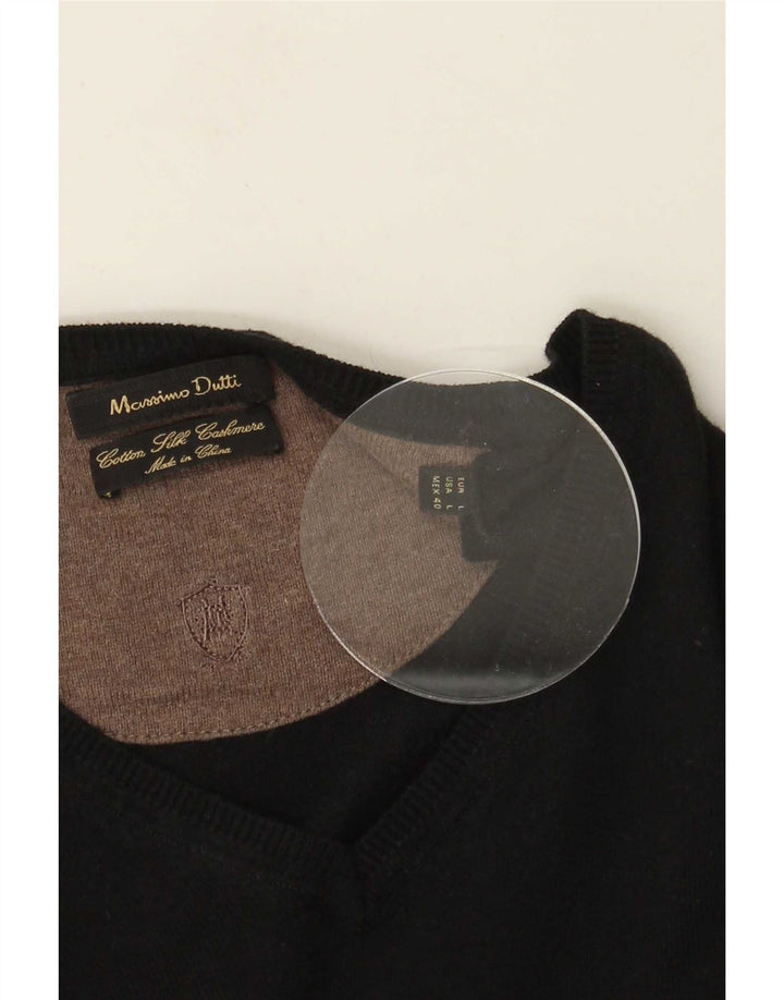 Suéter masculino Massimo Dutti com decote em V grande algodão preto