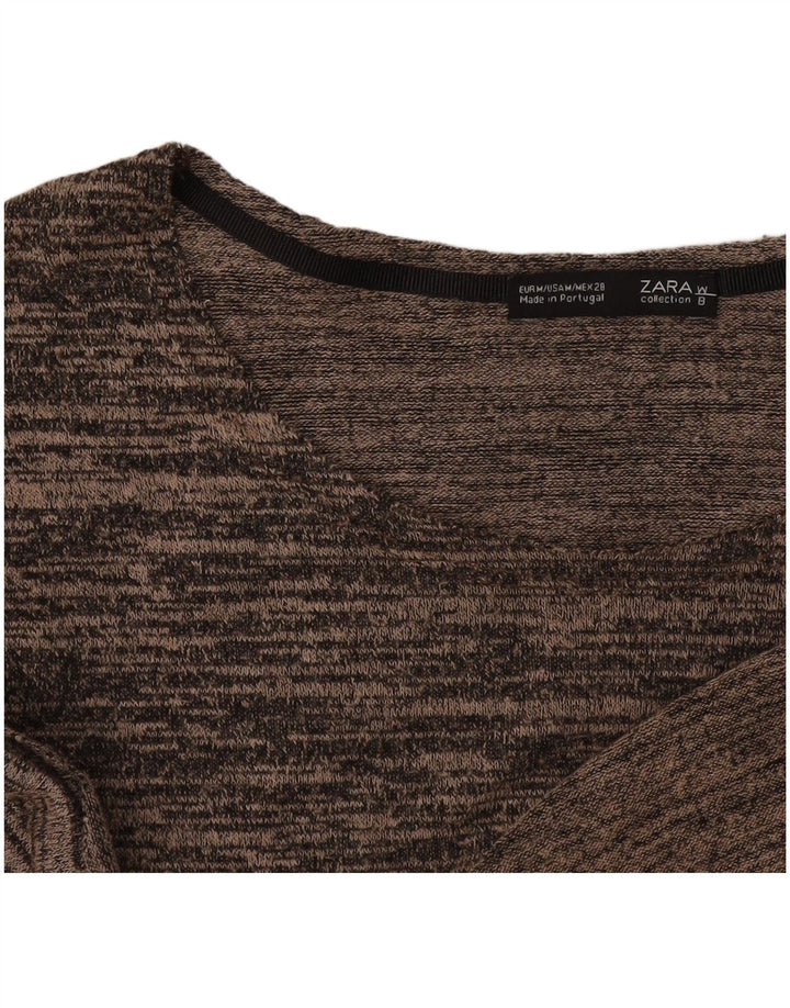 Top feminino Zara manga 3/4 Reino Unido 12 marrom médio manchado