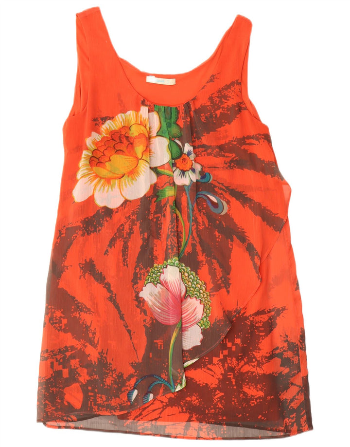 Vestido feminino Desigual sem mangas EU 44 XL poliéster floral vermelho