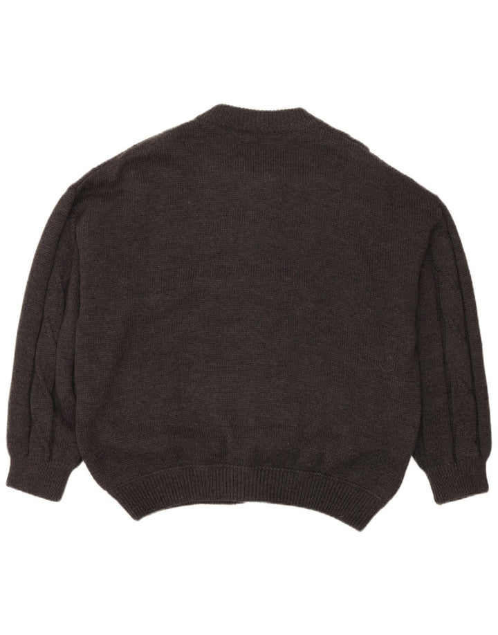Suéter cardigã masculino vintage 2XL lã cinza