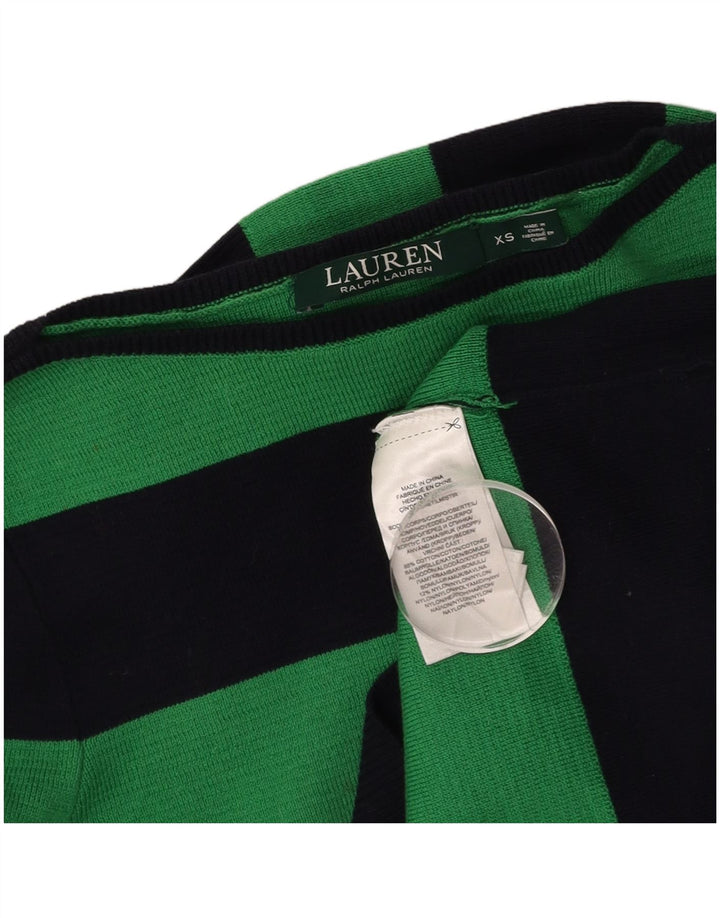 Suéter feminino RALPH LAUREN com gola canoa e algodão listrado verde Reino Unido 6 XS
