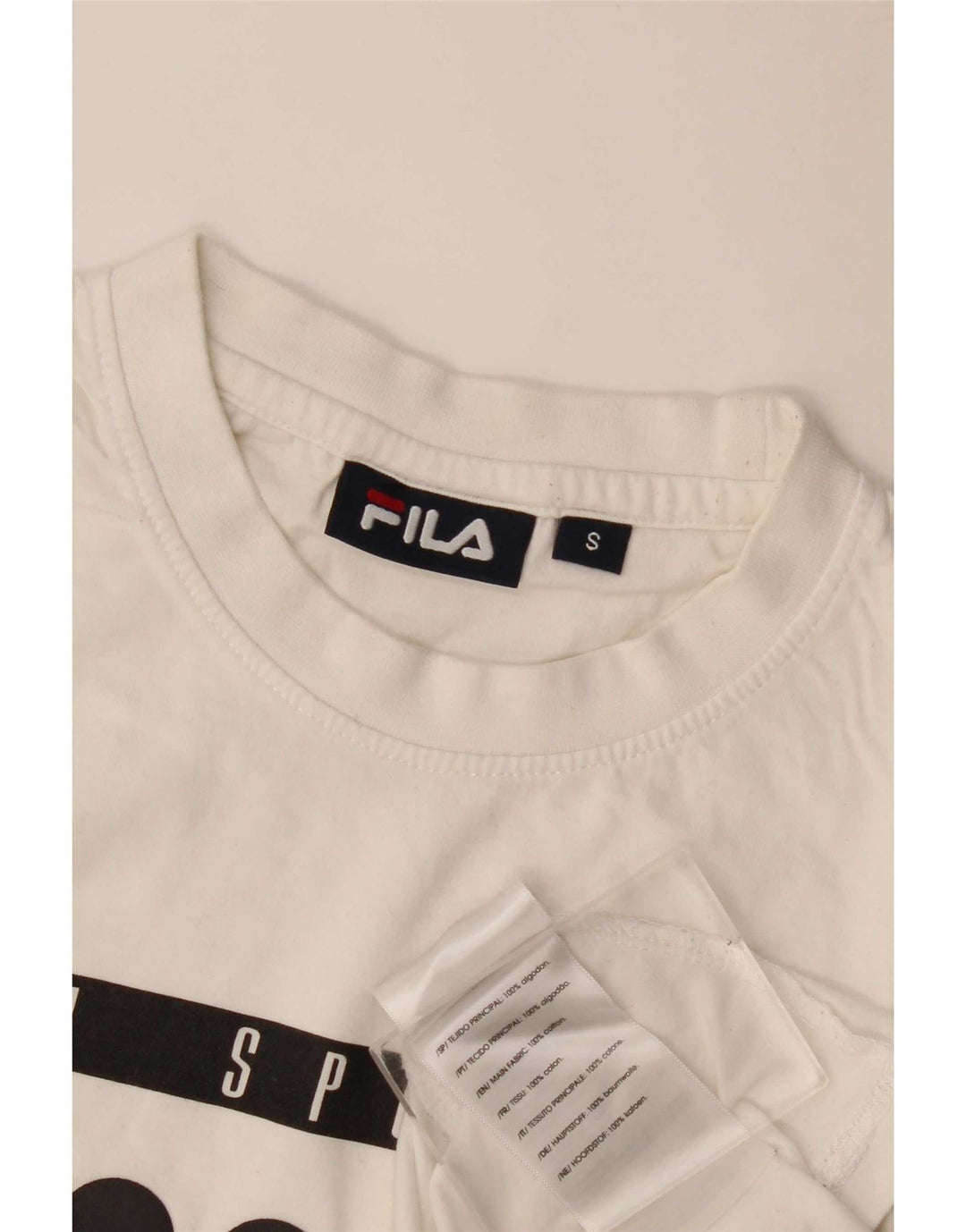 Fila Mens Graphic T-Shirt Top Pequeno Algodão Branco