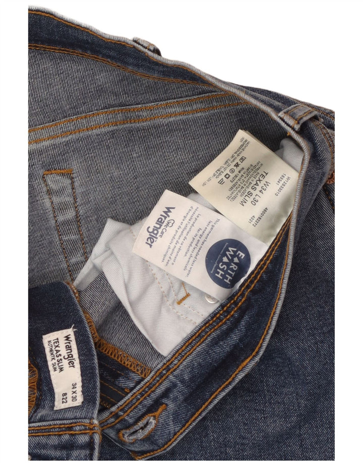 WRANGLER Masculino Texas Slim Jeans W34 L30 Azul Algodão