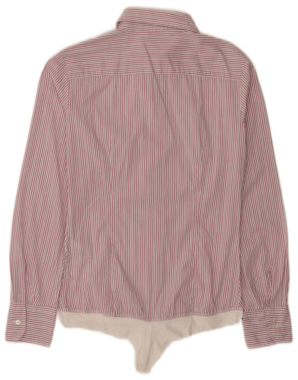 Camiseta feminina Benetton UK 12 algodão listrado rosa médio