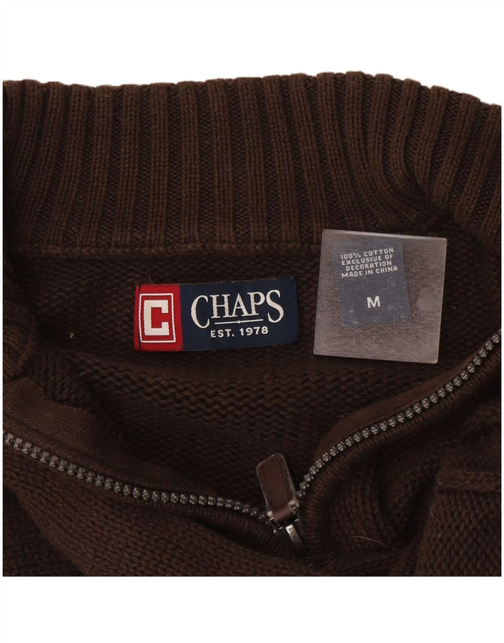 Suéter masculino Chaps com gola e zíper, algodão marrom médio