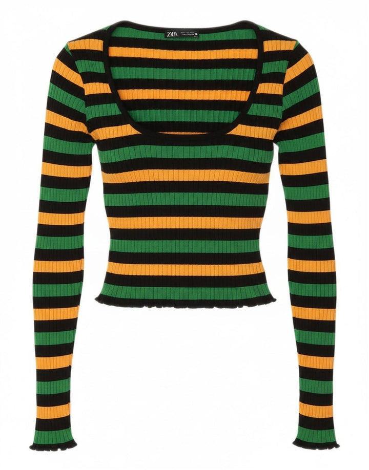 Zara Womens Crop Top UK 12 Médio Listrado Multicolorido