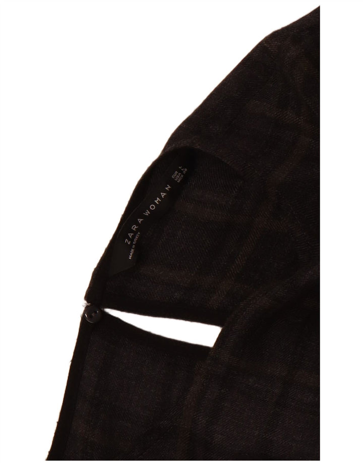 Vestido feminino Zara de manga comprida com cintura baixa Reino Unido 14 grande xadrez cinza