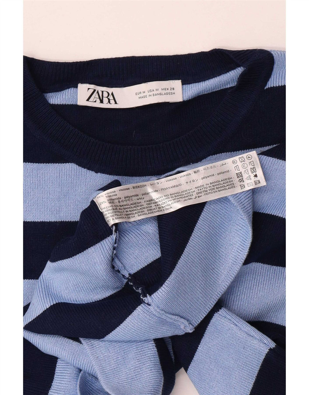 Blusa cropped feminina Zara UK 12 viscose listrada azul média