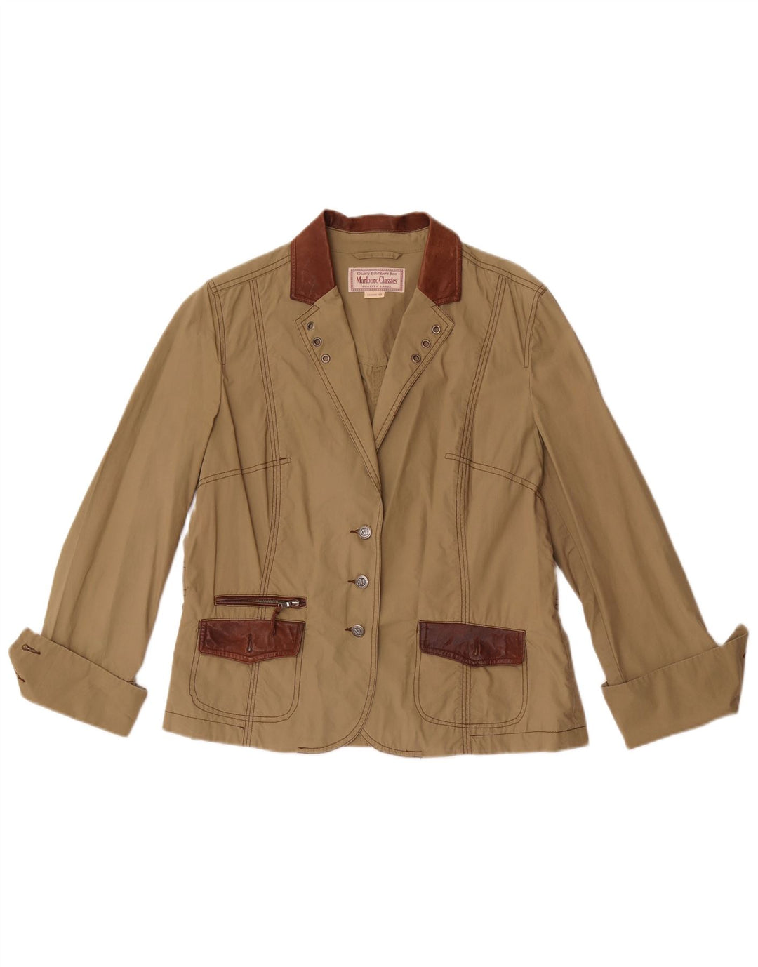 Jaqueta blazer feminina de 3 botões Marlboro Classics EU 48 2XL cáqui colorblock