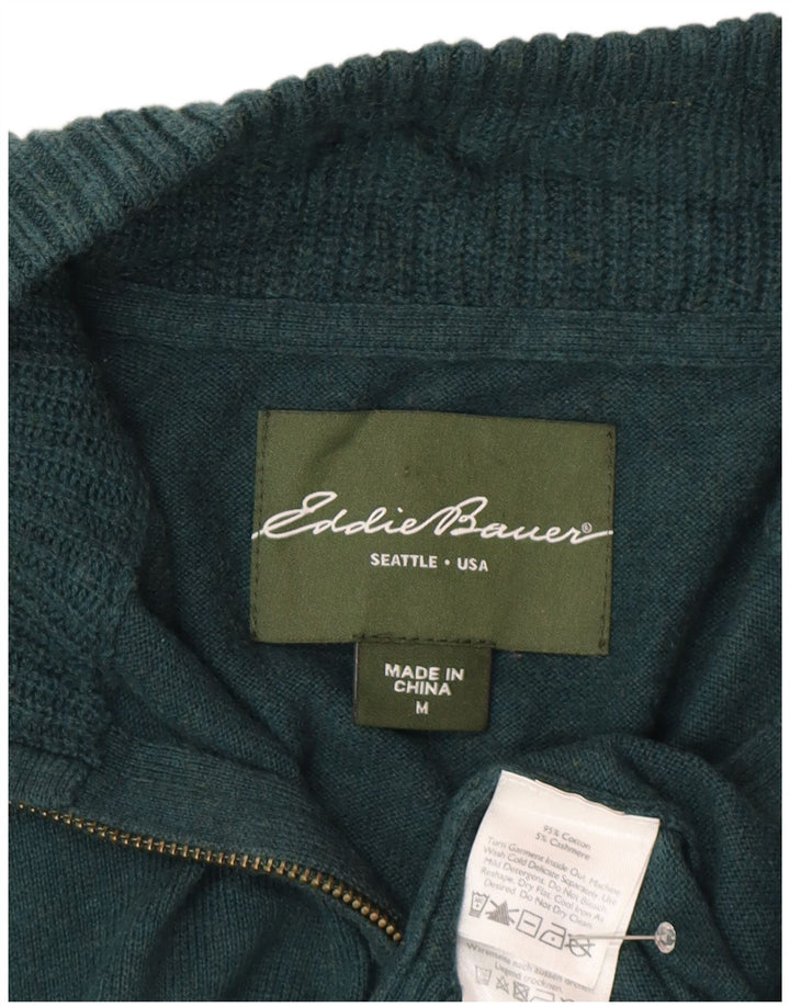 Suéter masculino Eddie Bauer com zíper e gola em algodão verde médio