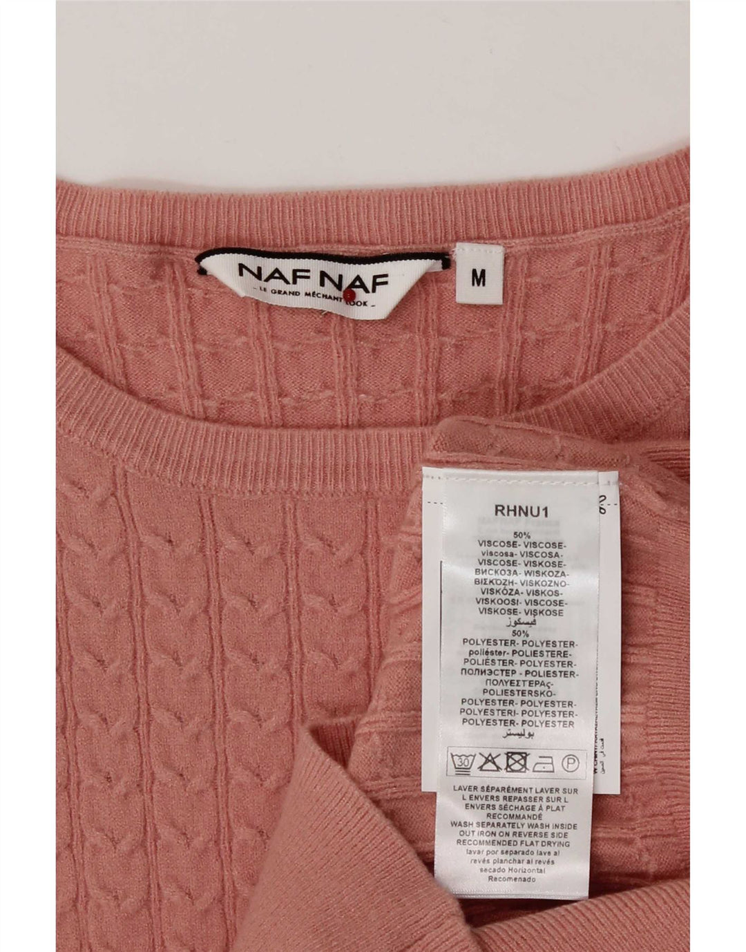 Suéter feminino Naf com gola canoa UK 12 viscose rosa médio