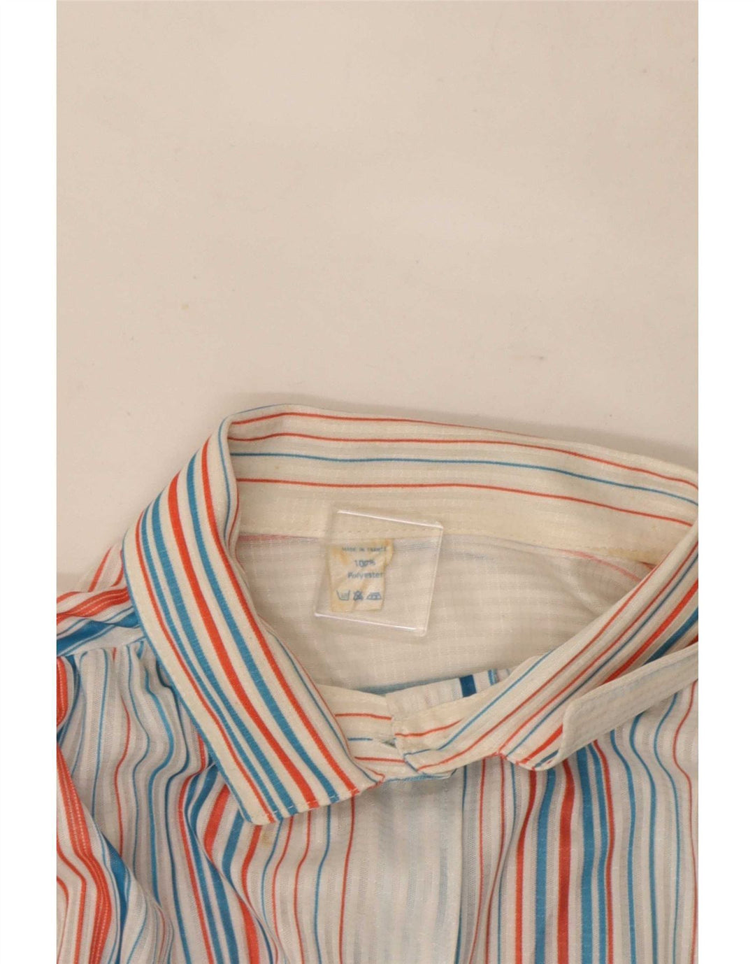 Blusa feminina vintage UK 16 grande poliéster listrado multicolorido