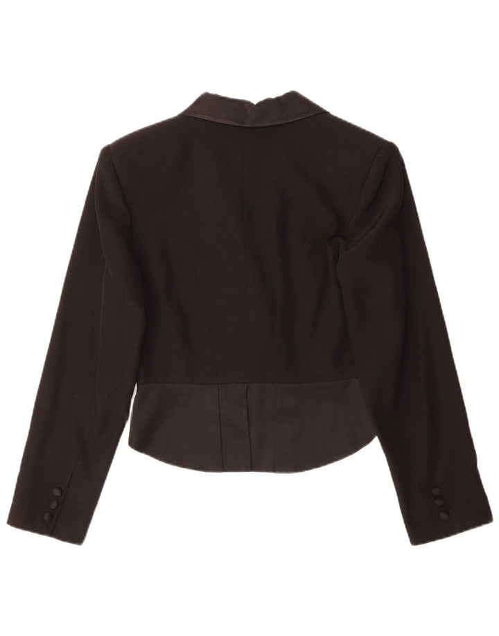 Jaqueta blazer feminina vintage assimétrica com 3 botões EU 36 acetato preto pequeno