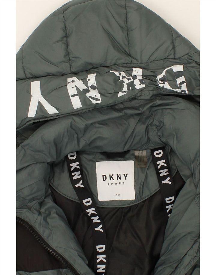 DKNY Womens Hooded Hooded Padded Jacket UK 10 Small Grey Colourblock Nylon Vintage Dkny and Second-Hand Dkny from Messina Hembry 