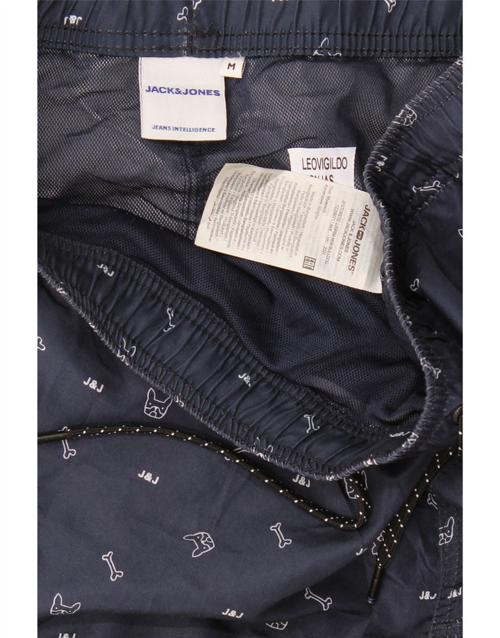 JACK & JONES Calção de banho masculino gráfico médio azul marinho poliéster