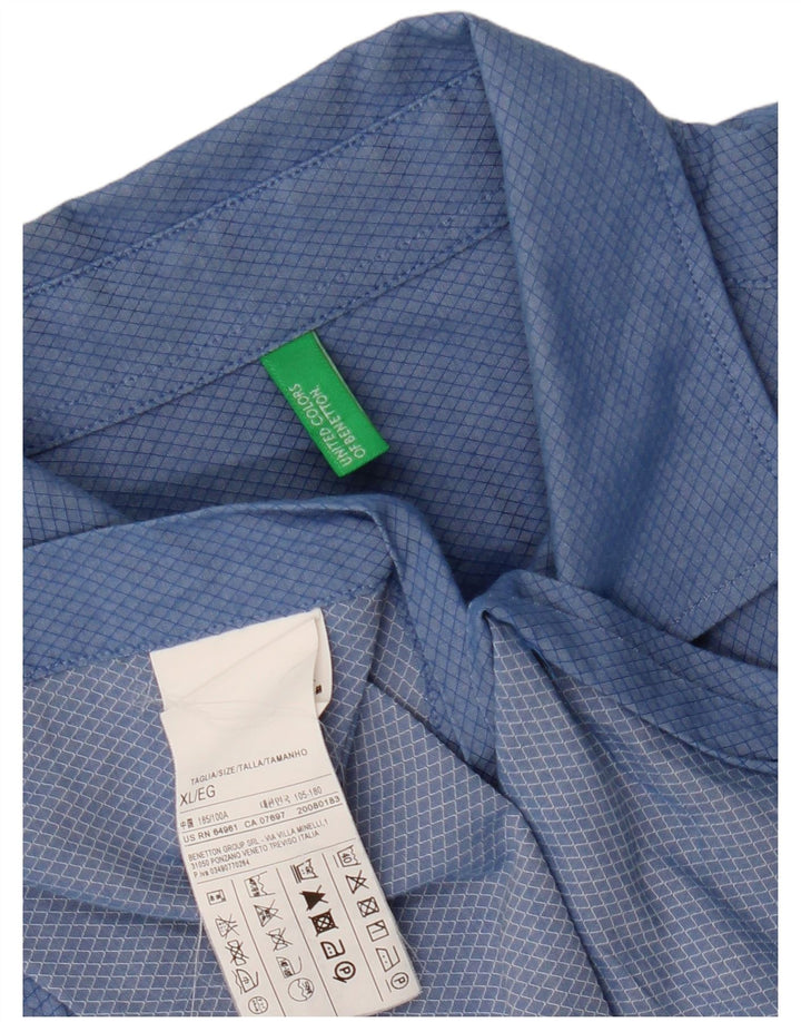 Camisa masculina BENETTON XL azul Argyle/algodão diamante
