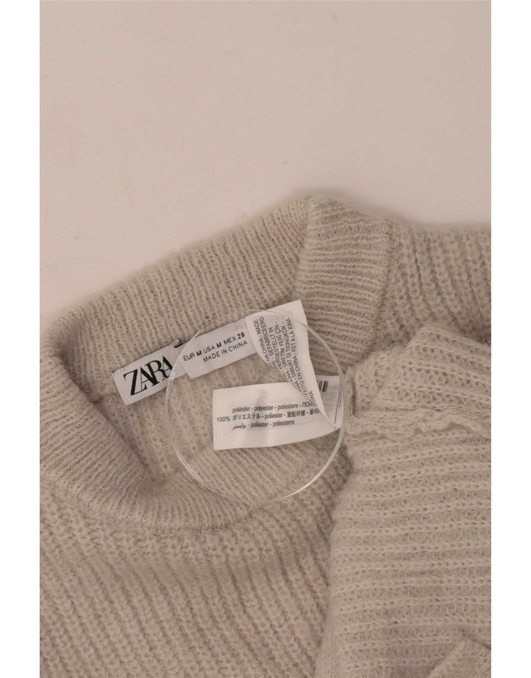 Zara Suéter feminino com gola tartaruga e gola alta, Reino Unido 12 poliéster bege médio