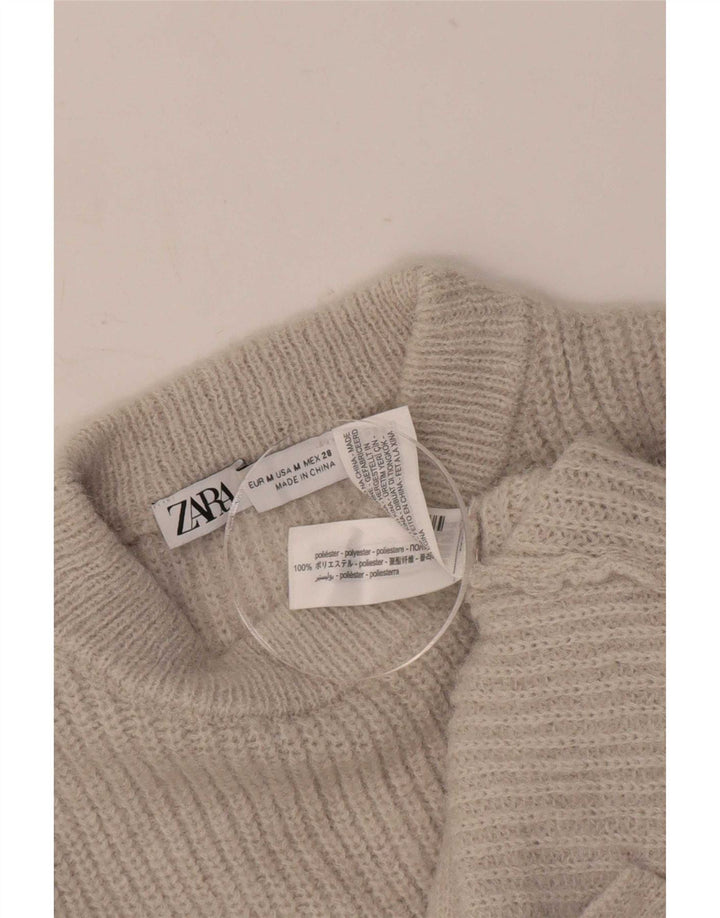 Zara Suéter feminino com gola tartaruga e gola alta, Reino Unido 12 poliéster bege médio