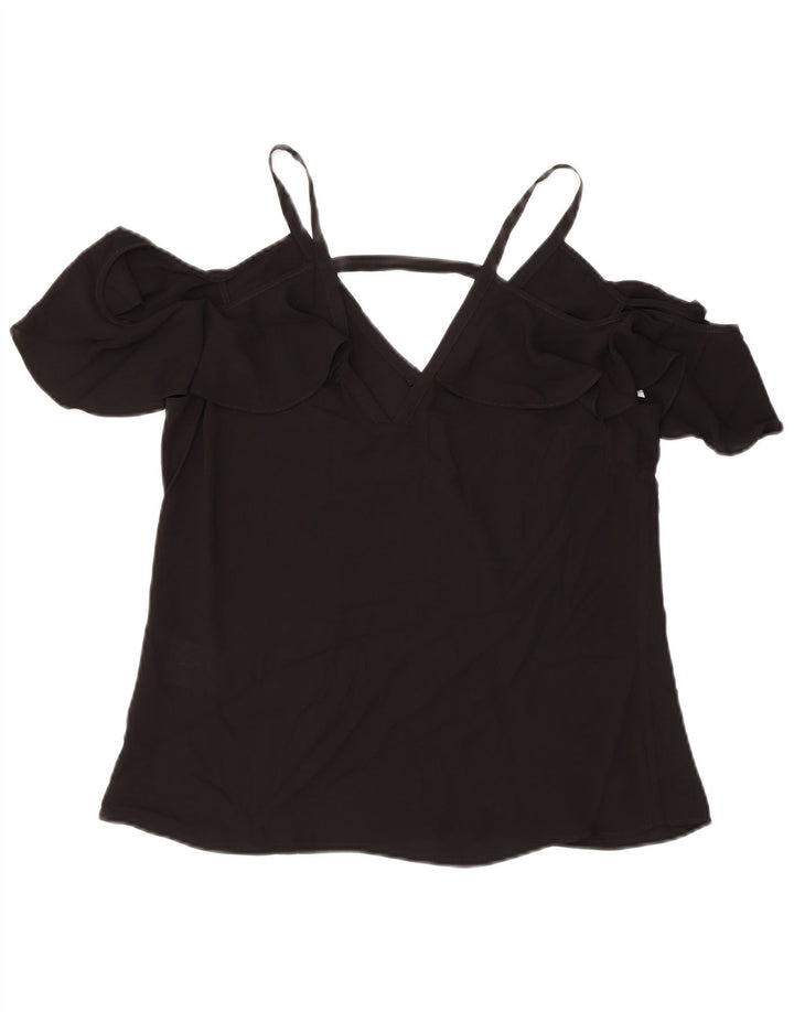 BCBGMAXAZRIA Top feminino sem ombro UK 2 2XS poliéster preto