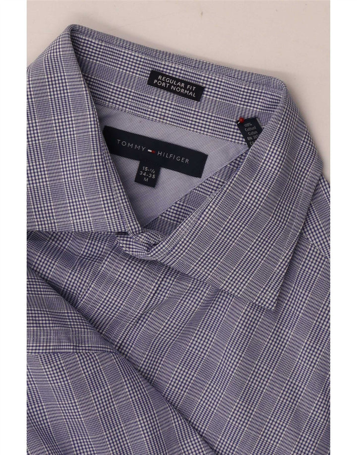 Camisa formal masculina Tommy Hilfiger tamanho 15 1/2 médio azul houndstooth