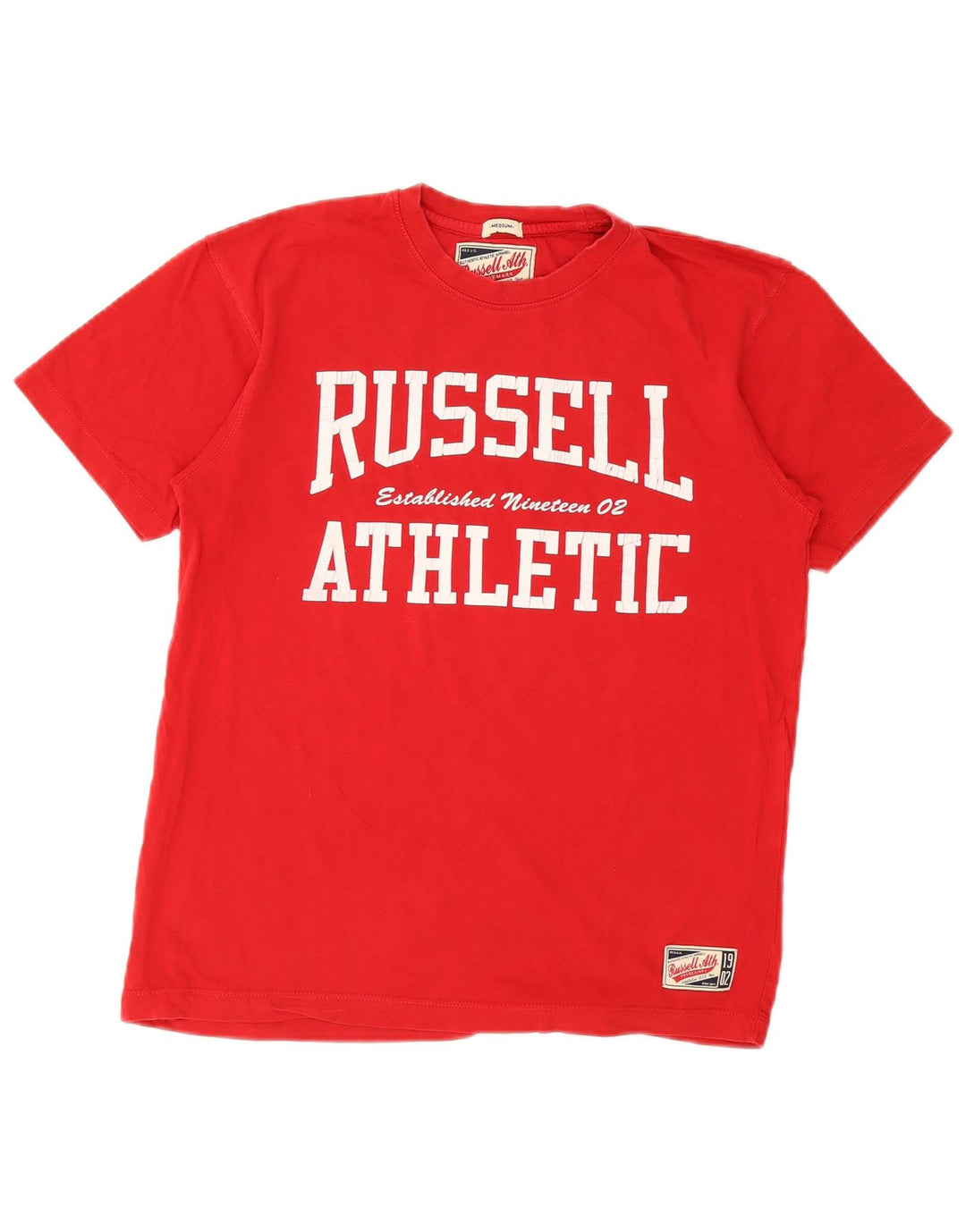 Russell Athletic Camiseta masculina gráfica Top médio algodão vermelho