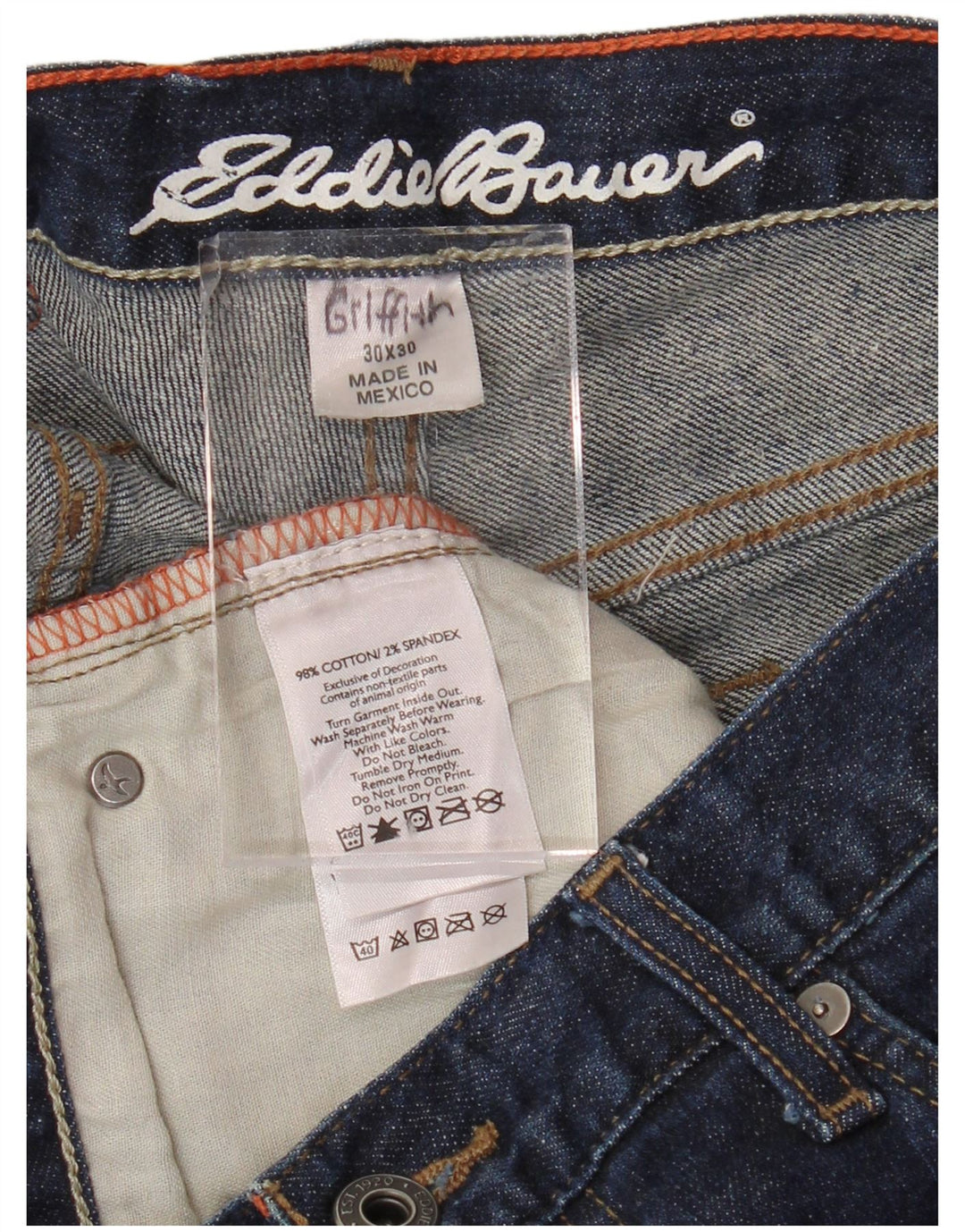 EDDIE BAUER Calça jeans reta masculina W30 L27 algodão azul marinho