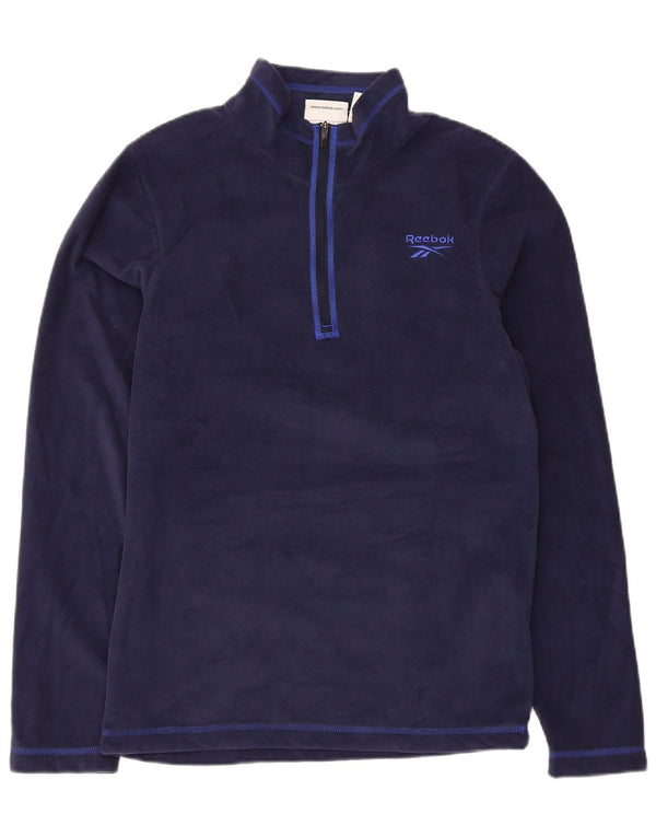 Reebok Mens Zip Neck Fleece Jumper Médio Azul Marinho Poliéster Esportes