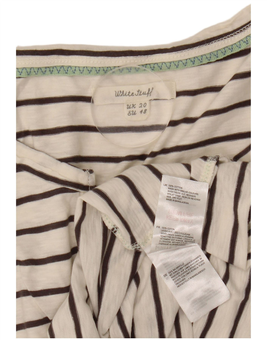 Colete feminino White Stuff Top UK 20 2XL algodão listrado branco